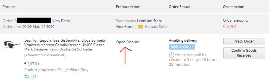 Open dispute AliExpress