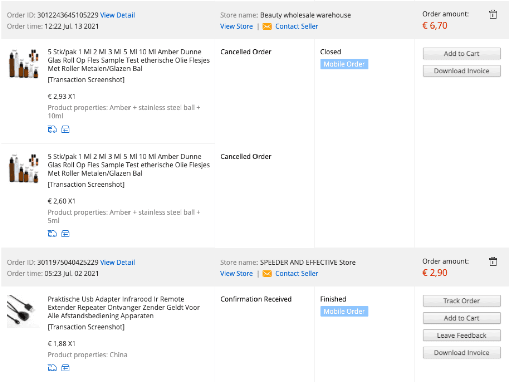 AliExpress order history: how to check out all your orders