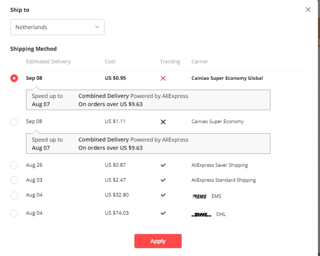 Combined delivery AliExpress order shipping